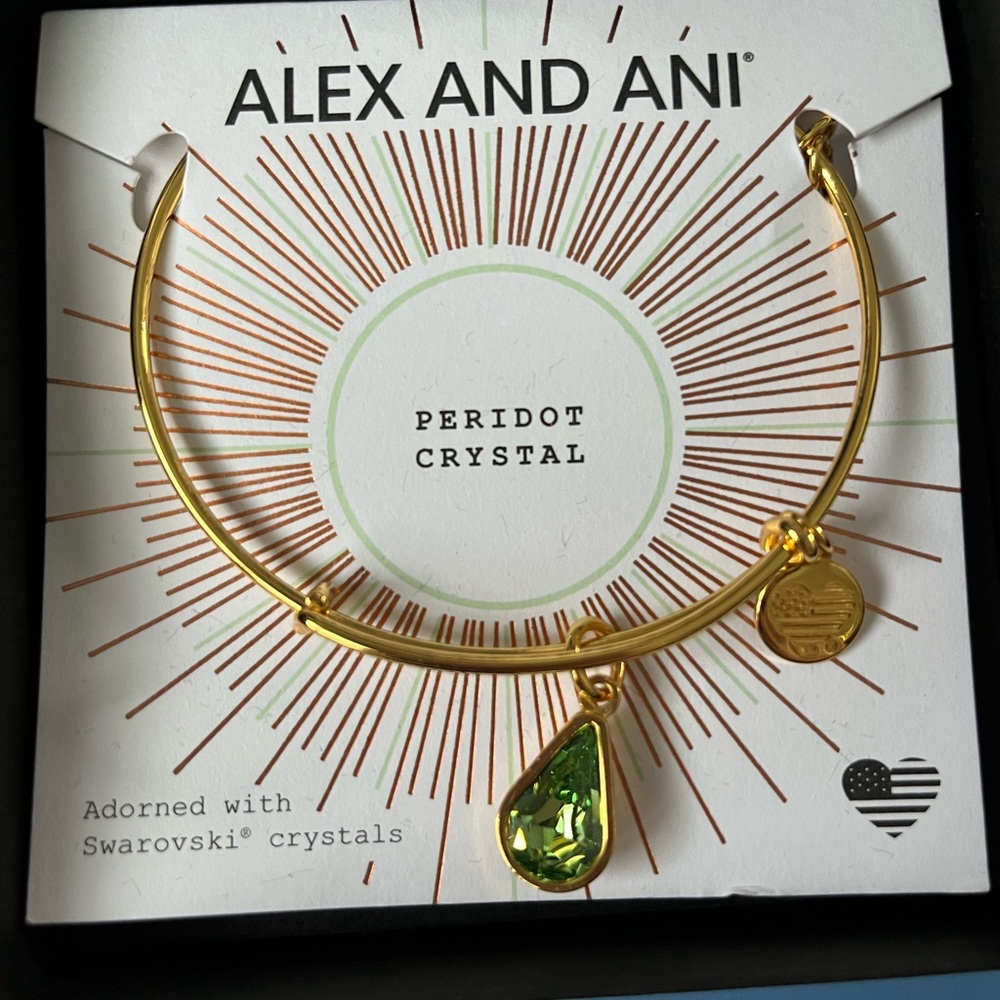 New Alex and Ani peridot birth august charm bangle bracelet green